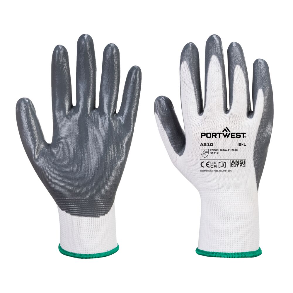 Guanti spalmati Grip 13 in nitrile per distributori (conf. 288 paia) – Bianco/grigio