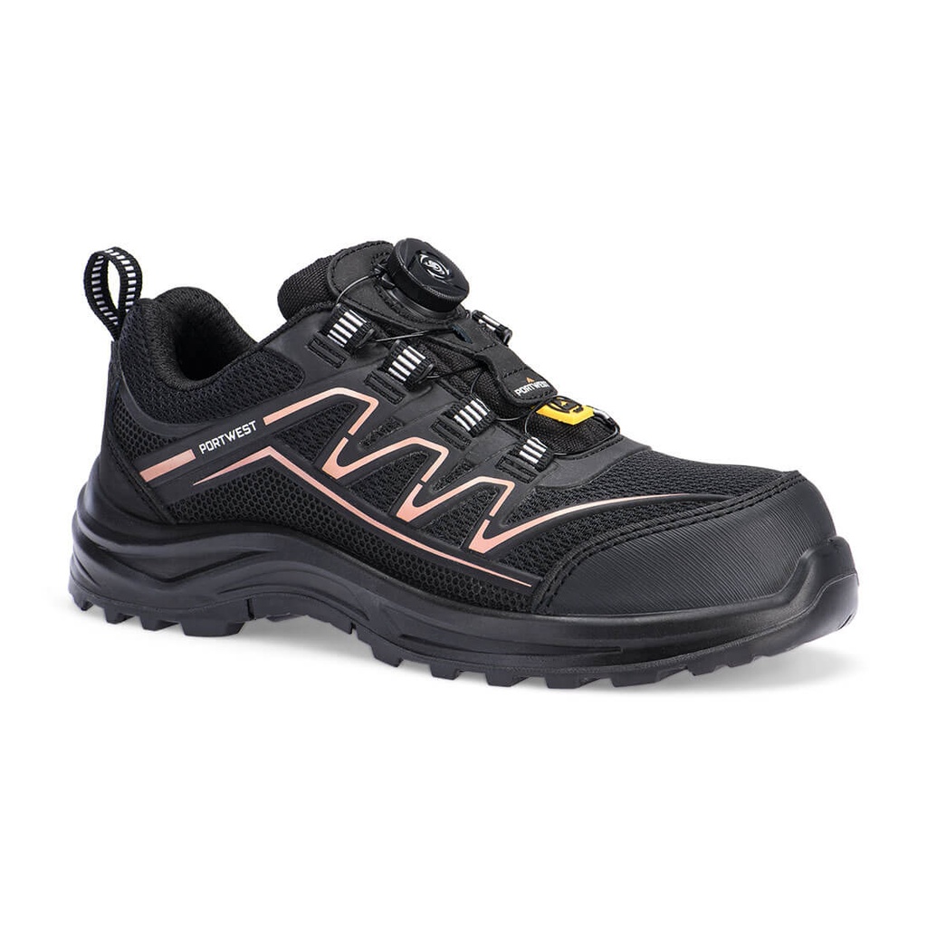 Scarpa antinfortunistica sportiva da donna in KPU composito S1PS FO SR ESD – Nero/rosa