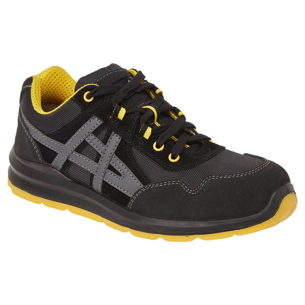 Scarpa antinfortunistica sportiva in pelle e tessuto puntale in acciaio S1 FO SR – Nero