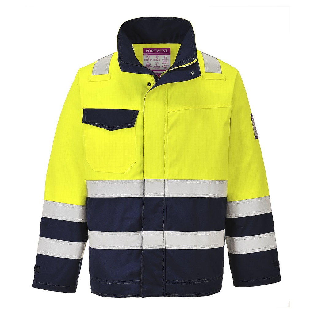 Giacca ignifuga multinorma alta visibilità Modaflame Work classe 2 – Giallo/blu navy