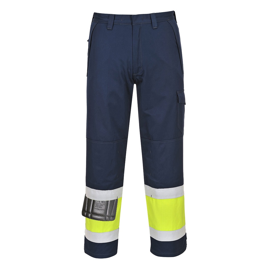 Pantaloni ignifughi multinorma alta visibilità Modaflame Work classe 1 – Giallo/blu navy