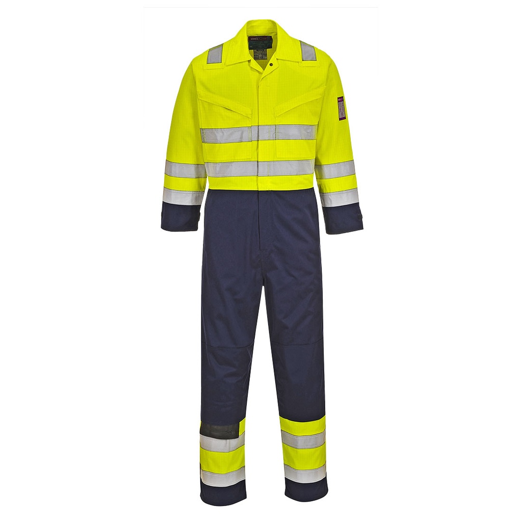 Tuta ignifuga multinorma alta visibilità bicolore Modaflame Work classe 3 – Giallo/blu navy