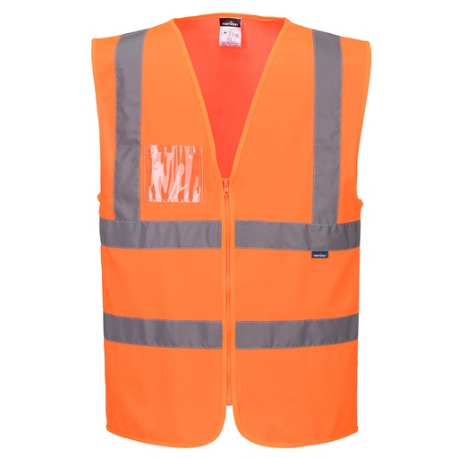 Gilet alta visibilità con bande e bretelle, zip e porta badge classe 2