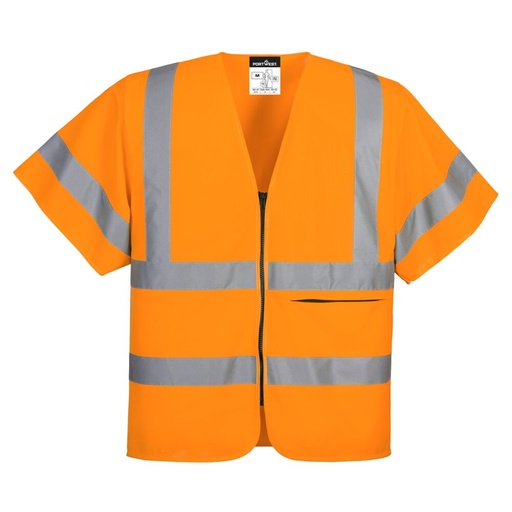 Gilet alta visibilità manica corta con bande, bretelle e zip classe 2/3