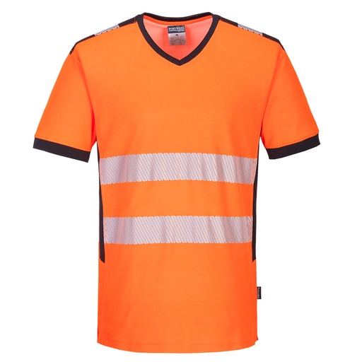 T-shirt scollo a V alta visibilità PW3 con inserti in rete classe 2